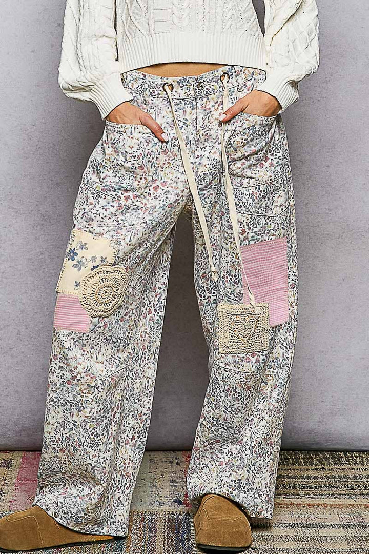 Floral Patchwork Twill Pants
