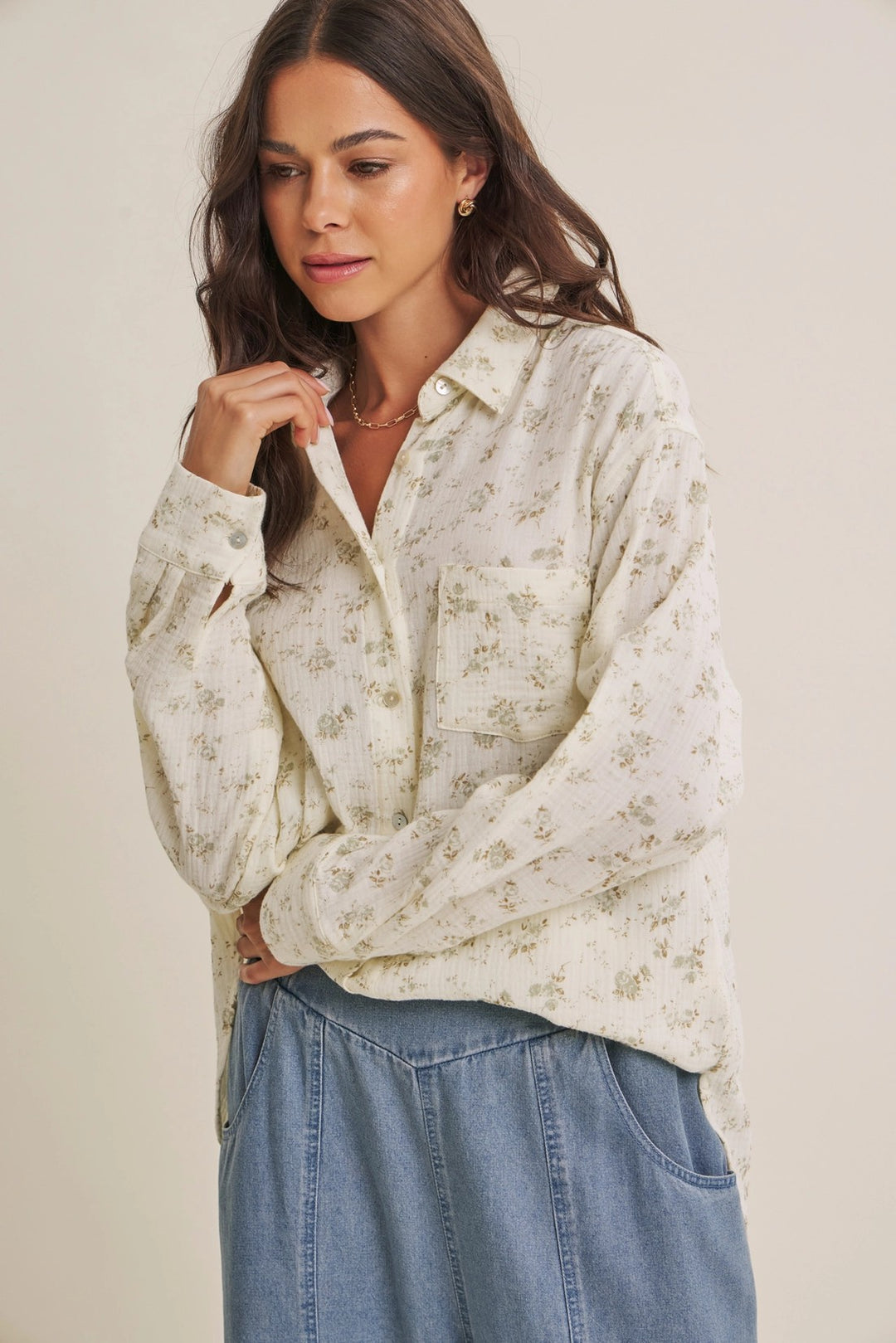The Lillian Floral Cotton Gauze Button-Up