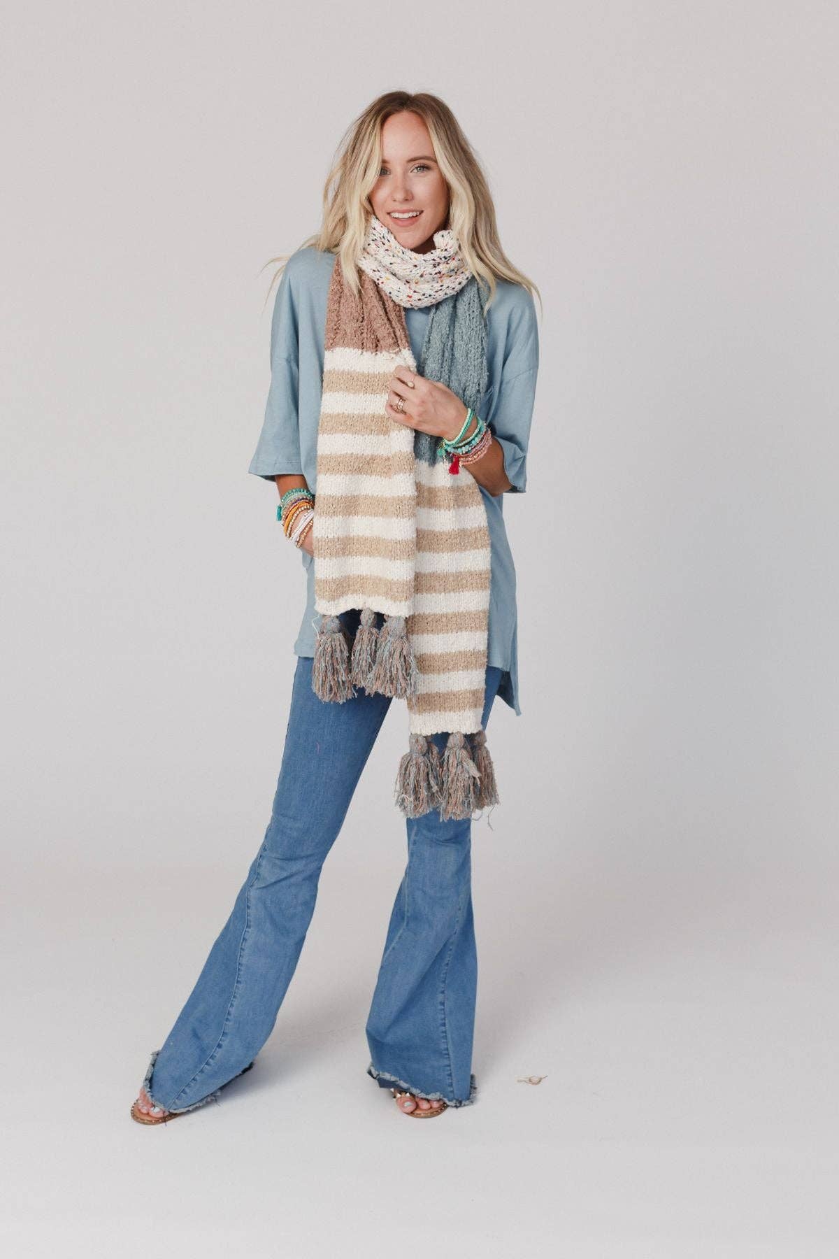 Cuddle Season Chunky Tassel Scarf - Blue