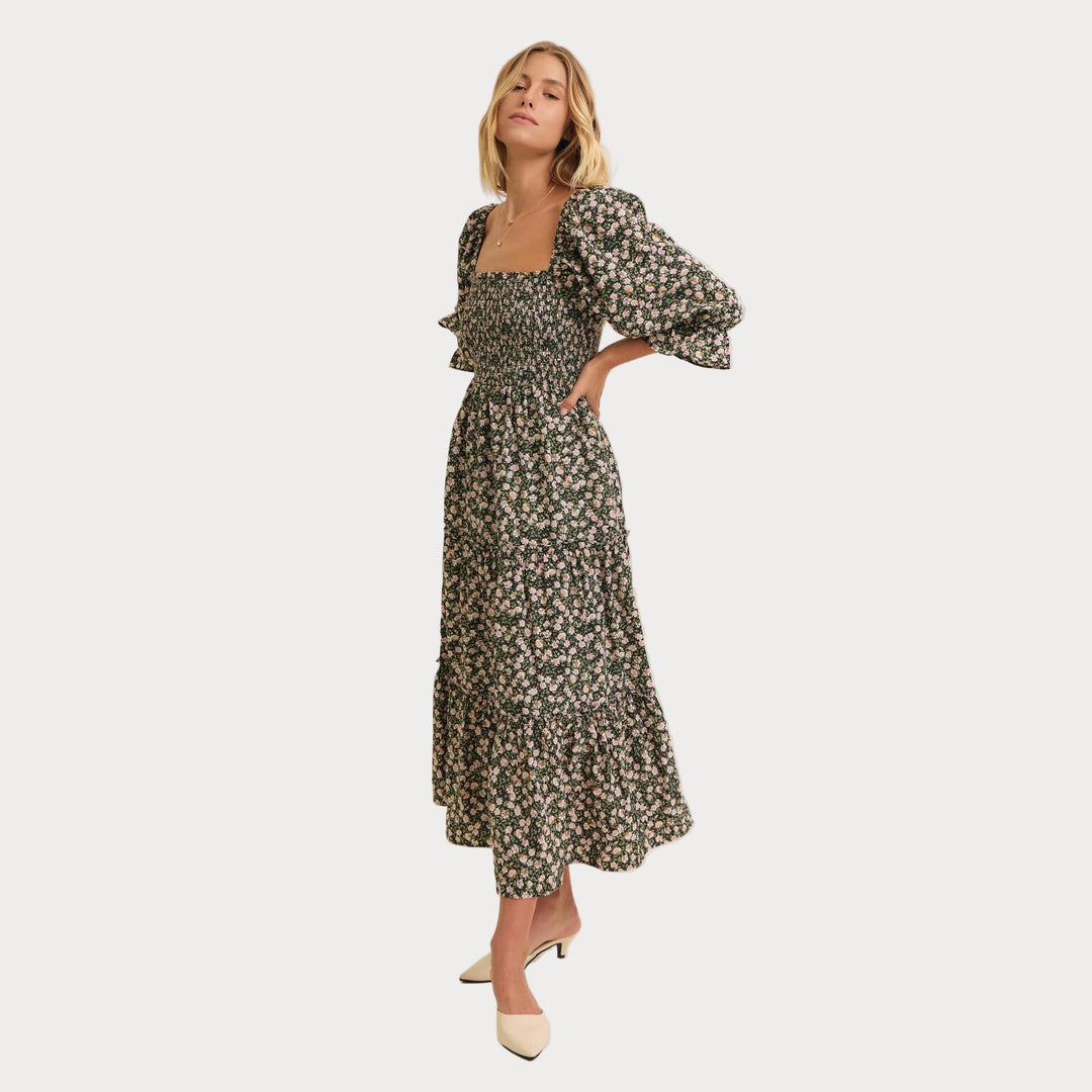 Floral Smocked Dress w/ Tiered Ruffles