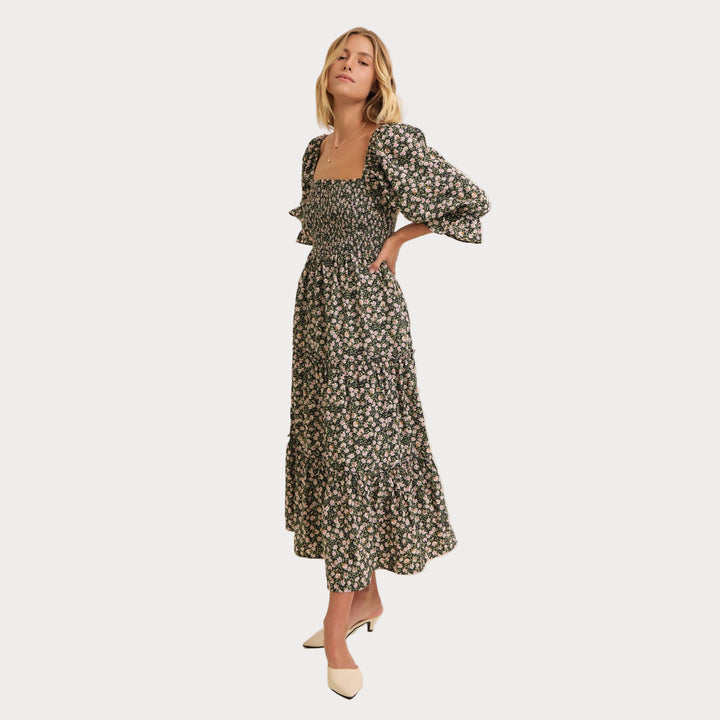 Floral Smocked Dress w/ Tiered Ruffles