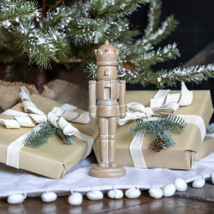 10.5 inch resin nutcracker with natural carved wood look holiday décor