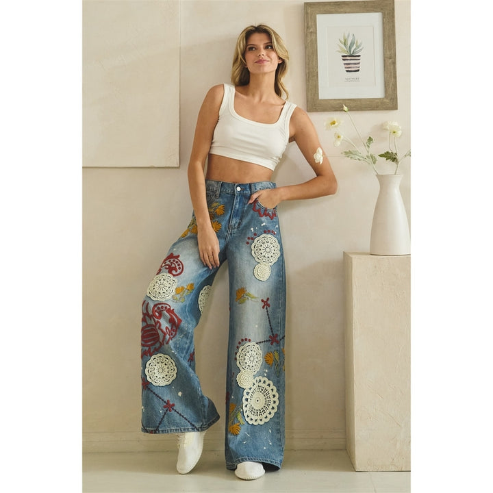 Wildflower Mosaic Wide Leg Jeans