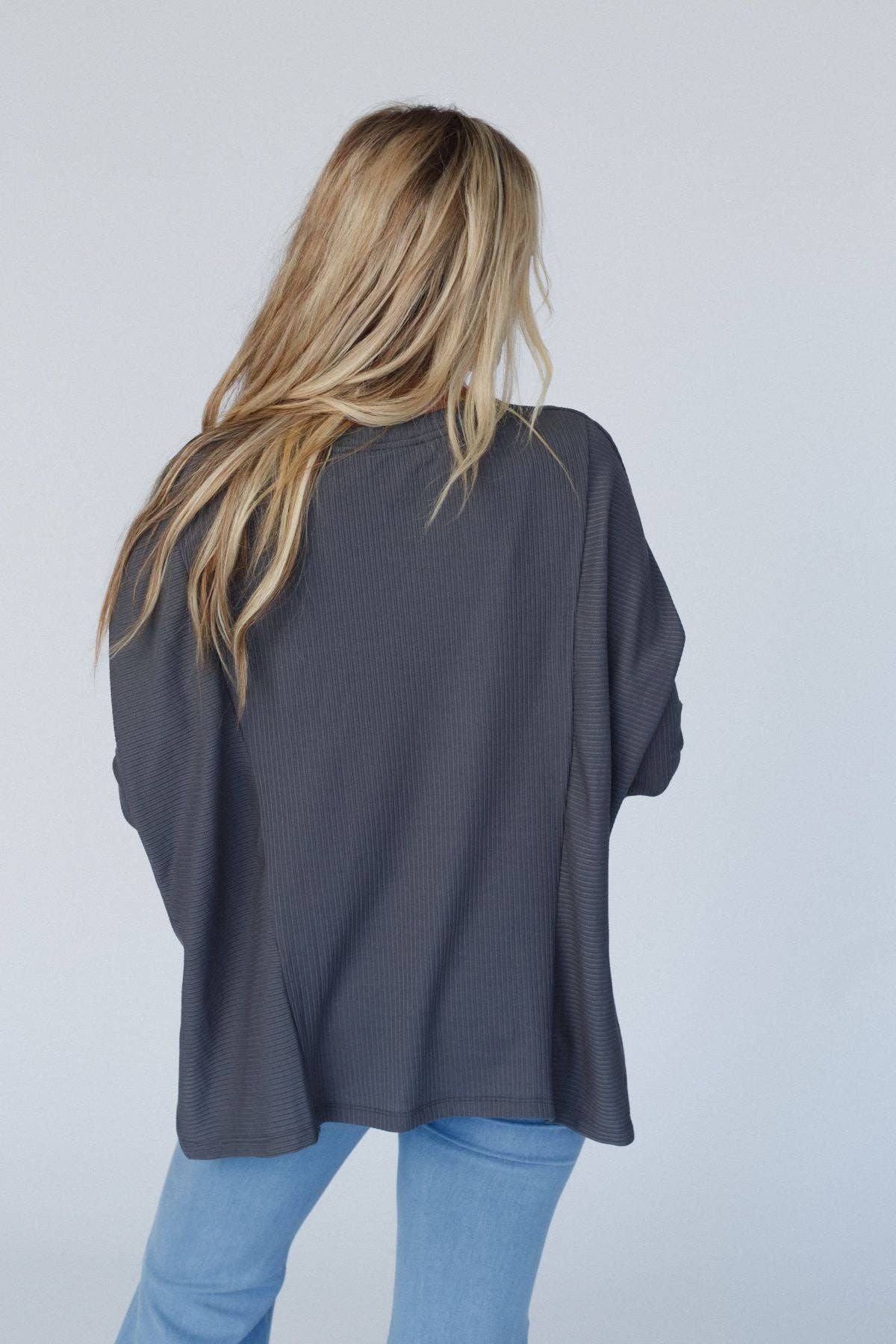 Rosemary Contrast Long Sleeve Top - Charcoal