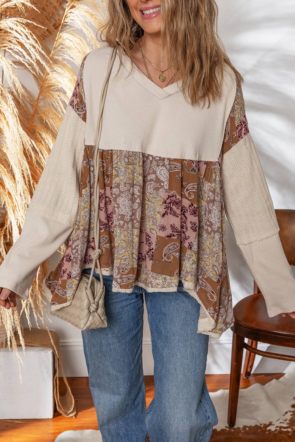Paisley Print Loose Fit Long Sleeve Top | S-XL