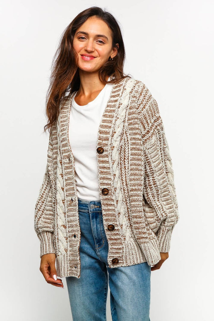 Two-Tone Cable Chunky Cardigan | Plus