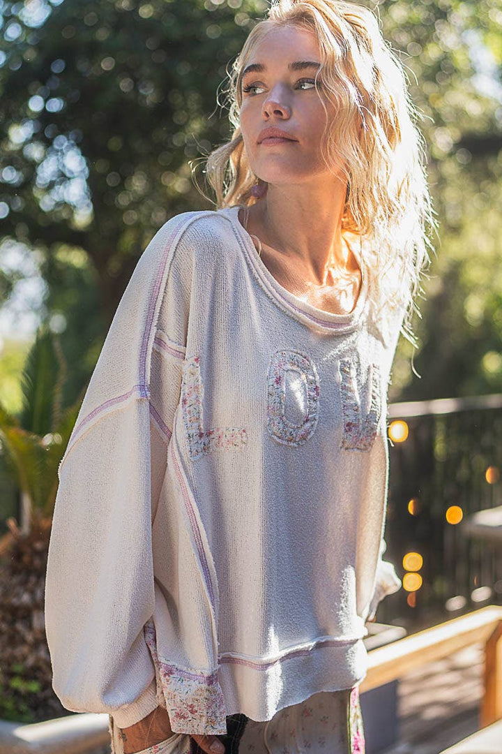 Round neck long sleeve LOVE solid top
