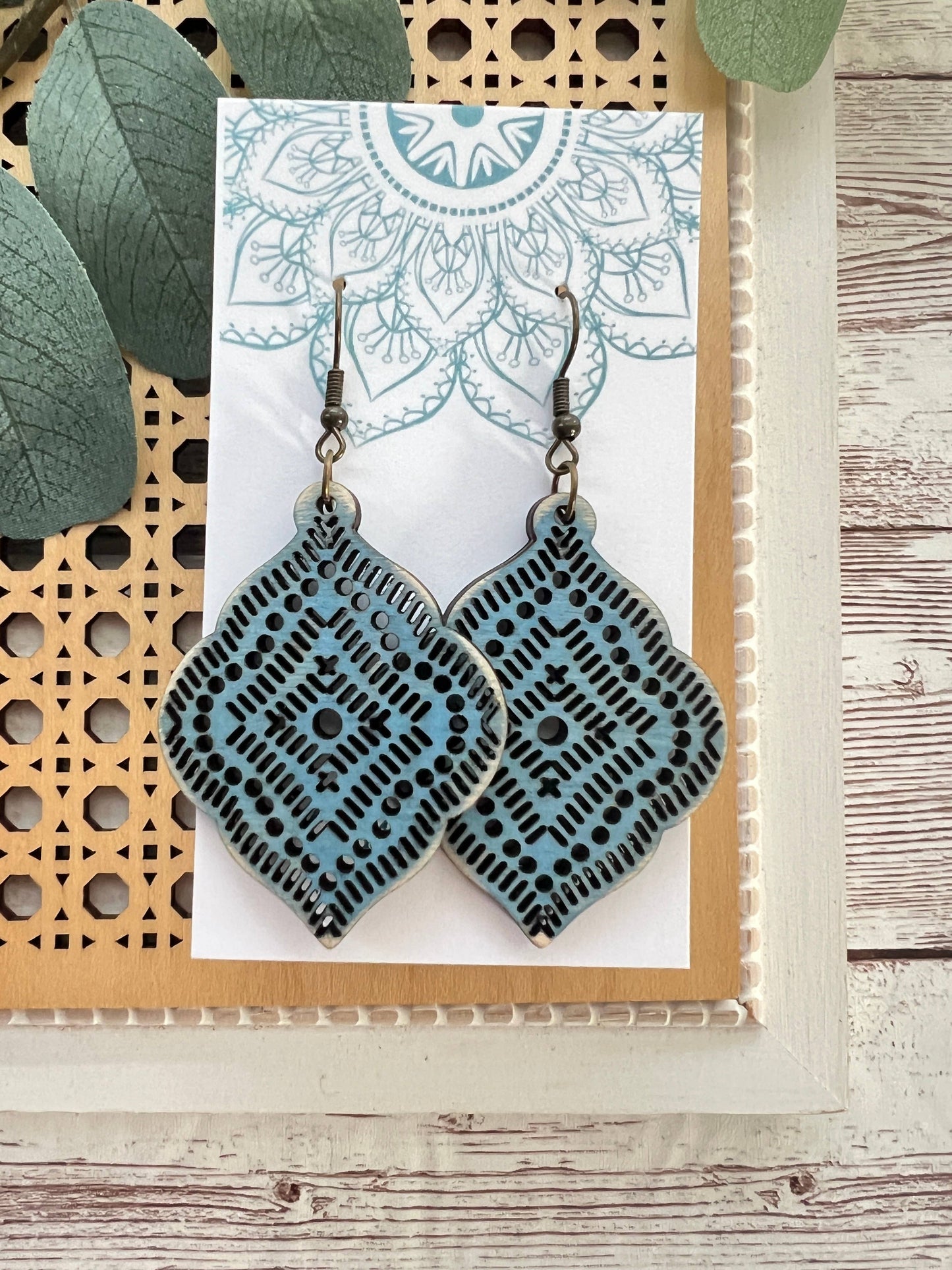 Wood Earrings - Blue Moraccan