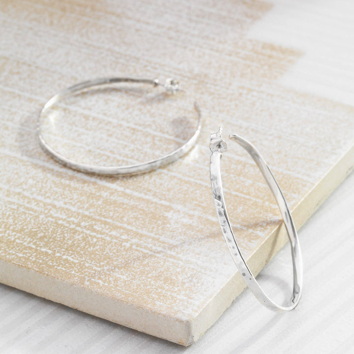 'Circle Up' Hammered Hoop Earrings in Sterling Silver