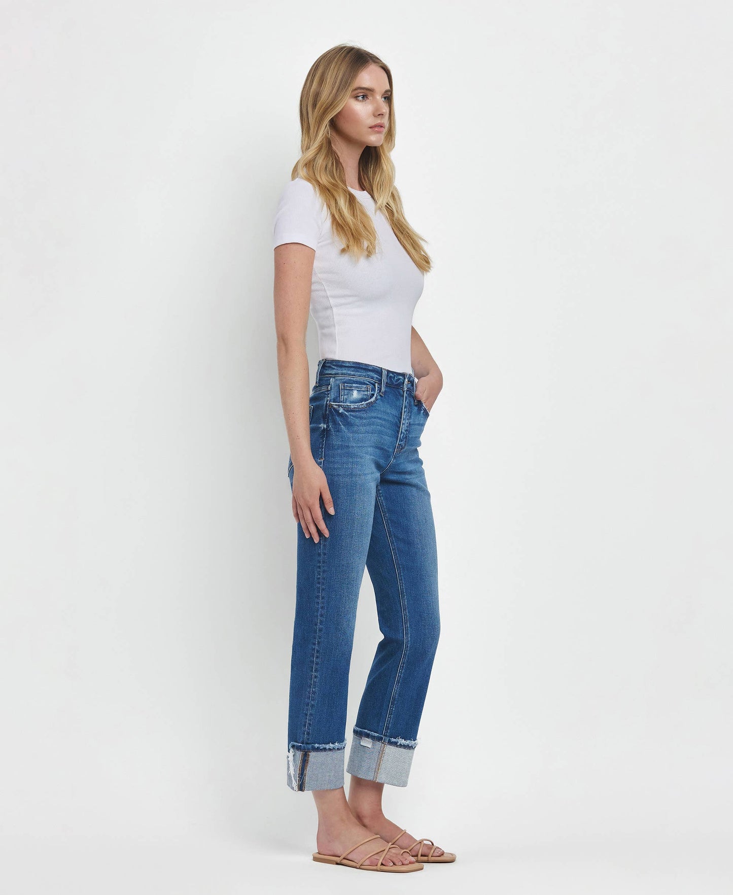 Victoria - High Rise Cuffed Straight Jeans