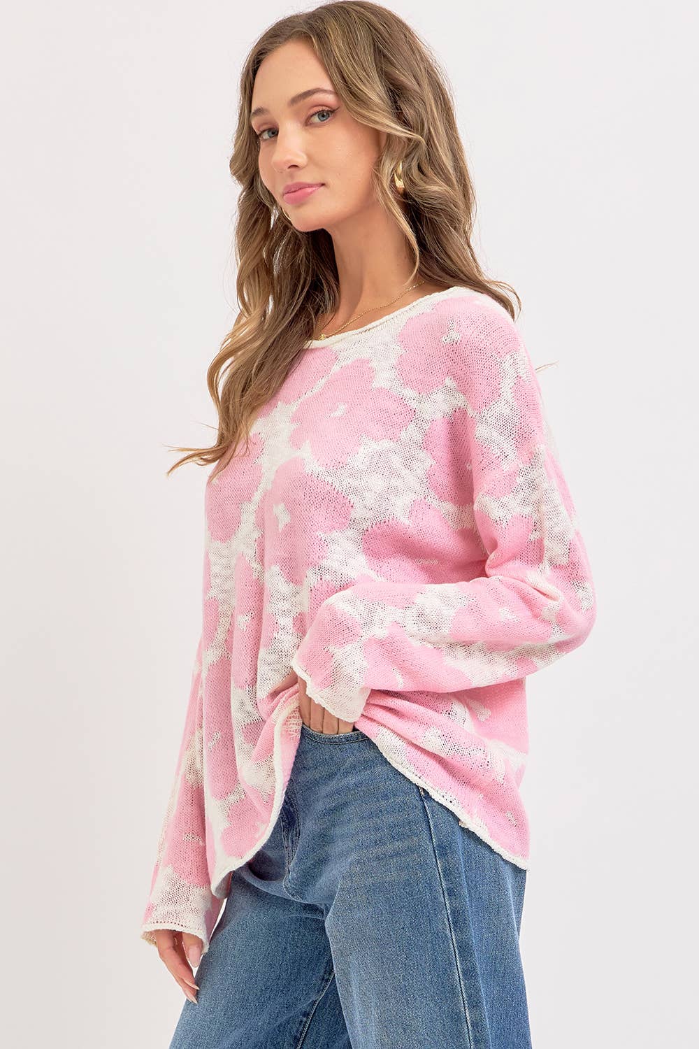 Casual Lightweight Flower Knit Top