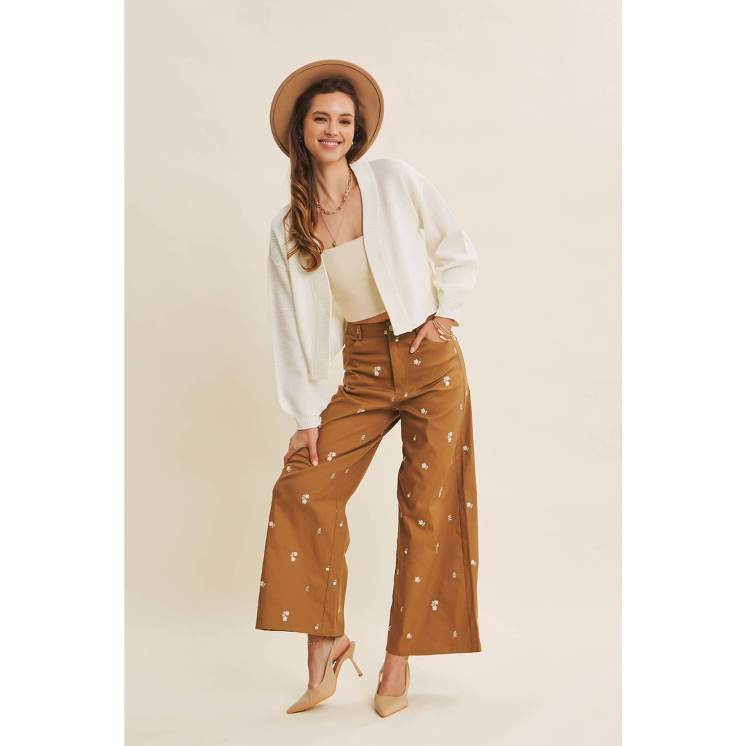 Waffle Knit Balloon Sleeve Cardigan | Cropped Sweater