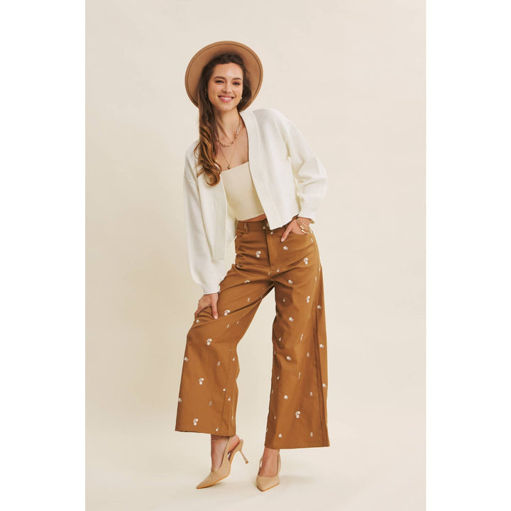 Waffle Knit Balloon Sleeve Cardigan | Cropped Sweater