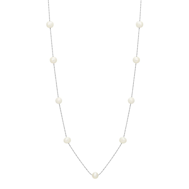 silver necklace with floating freshwater pearls on delicate chain