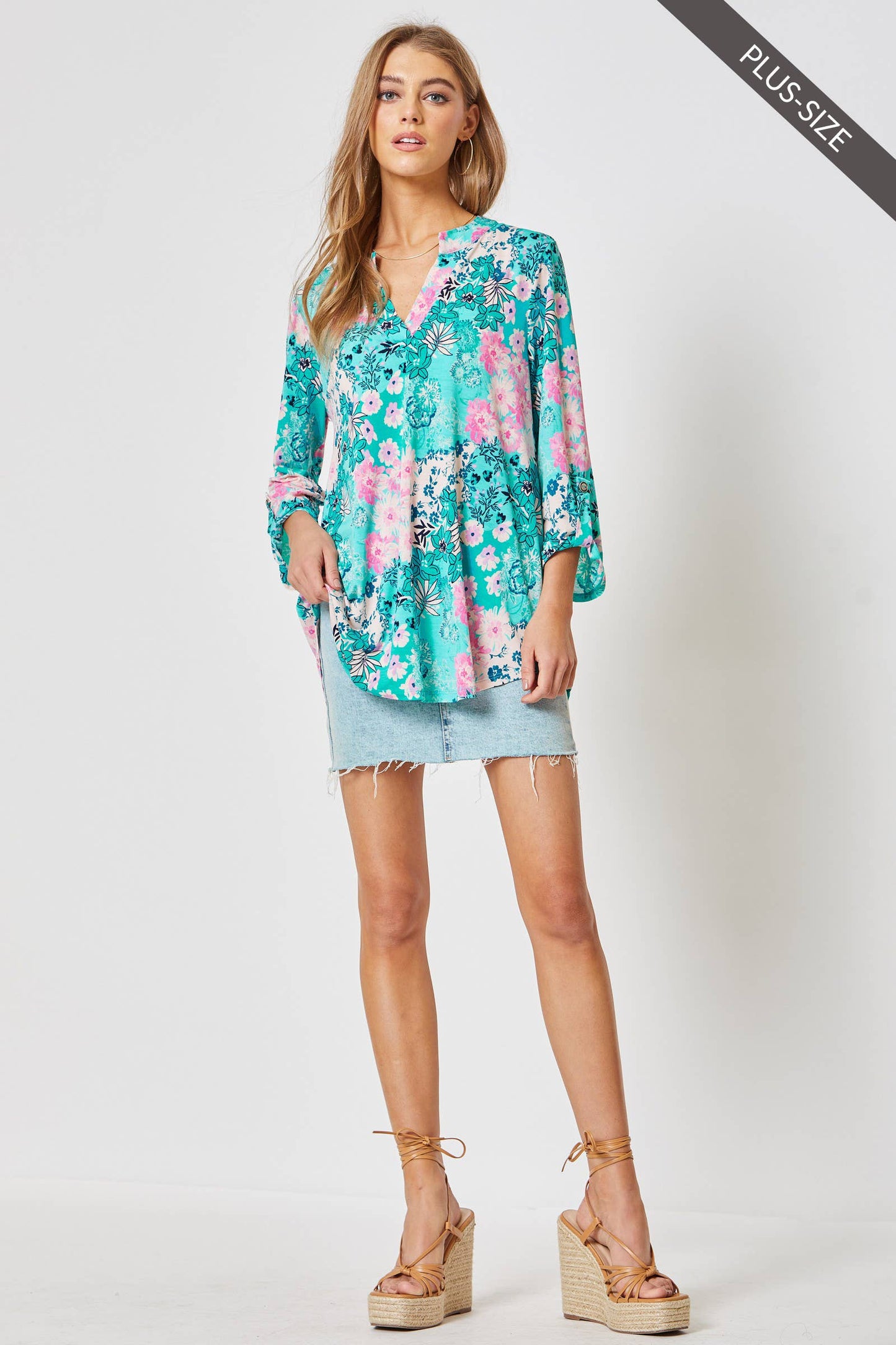 Lizzy 3/4 Sleeve Print Top - Plus