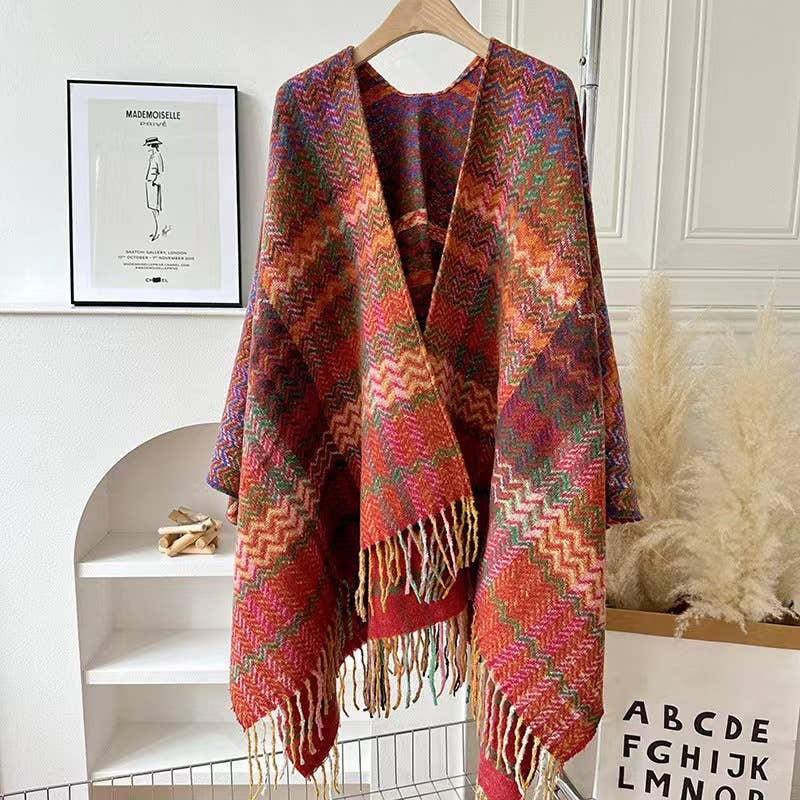 Bohemia vintage plaid Thermal shawl with tassel