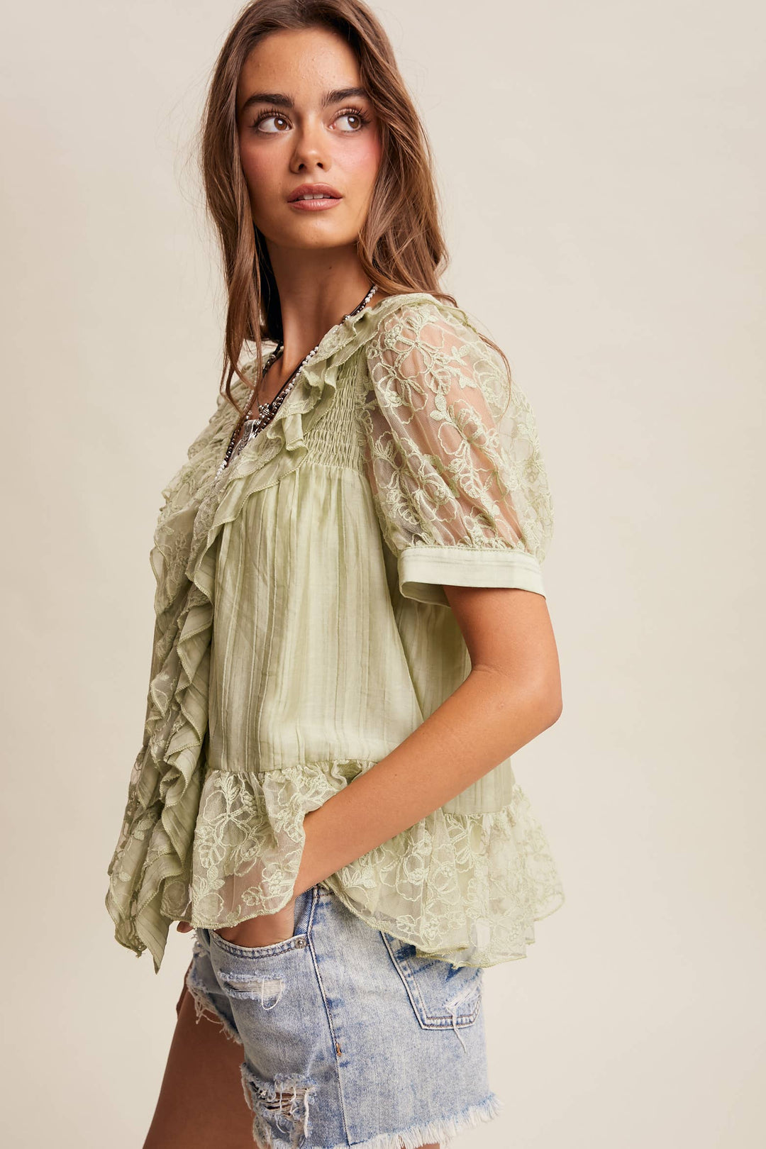 Romantic Lace Ruffle Peplum Blouse
