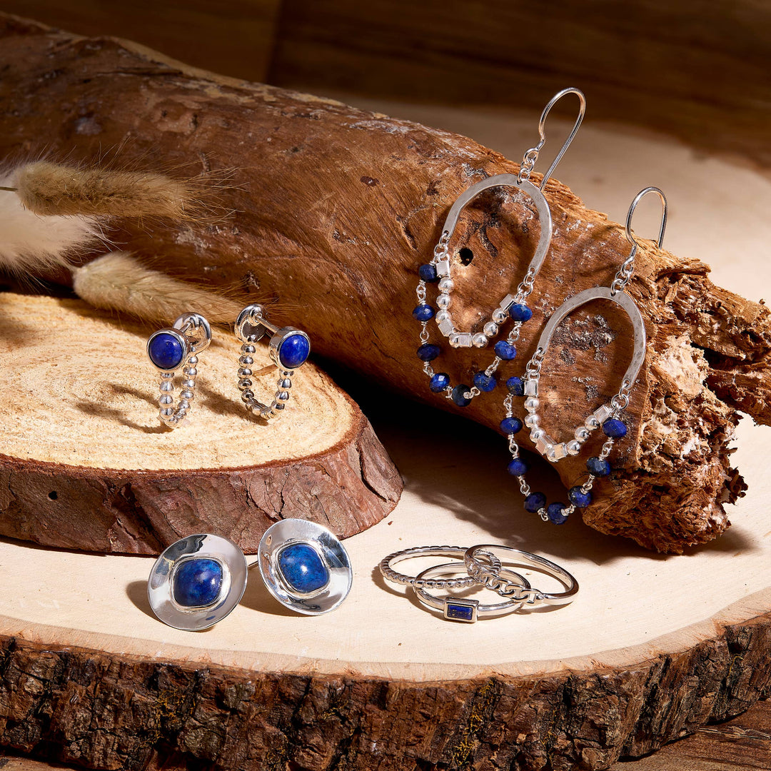 'Feeling Cool' Sterling Silver Lapis Stud Earrings