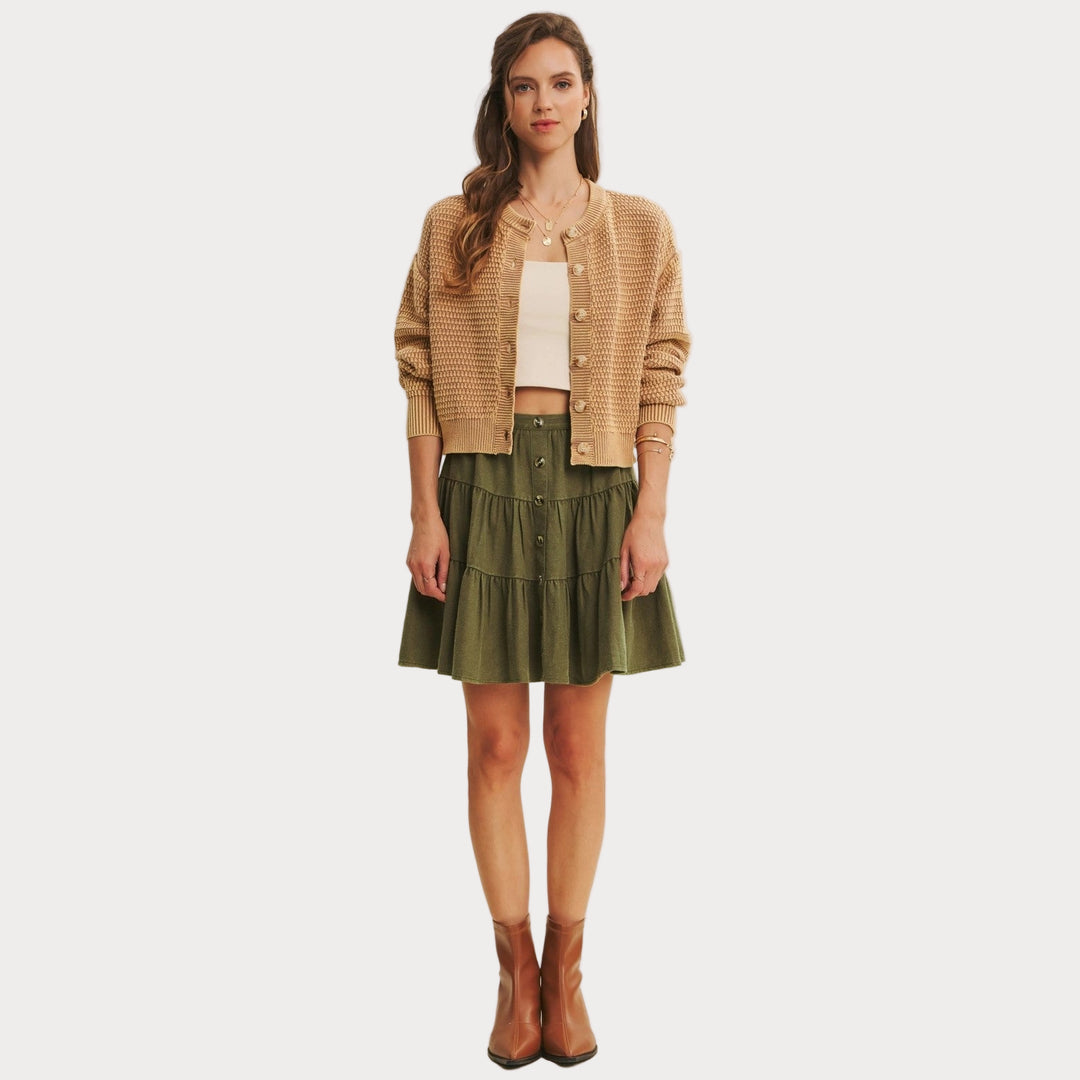 Cozy Cable Knit Cardigan | Tan Mineral-Washed Sweater