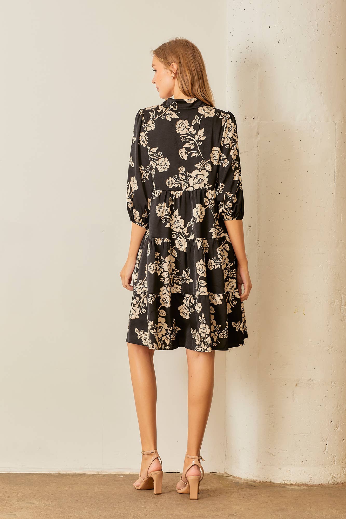 Floral Print Tiered  Button Up Midi Dress