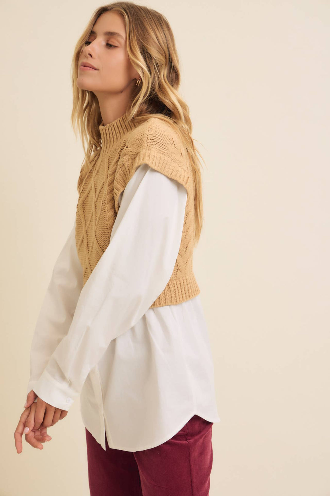 Mock Neck Sweater w/ Button Down
