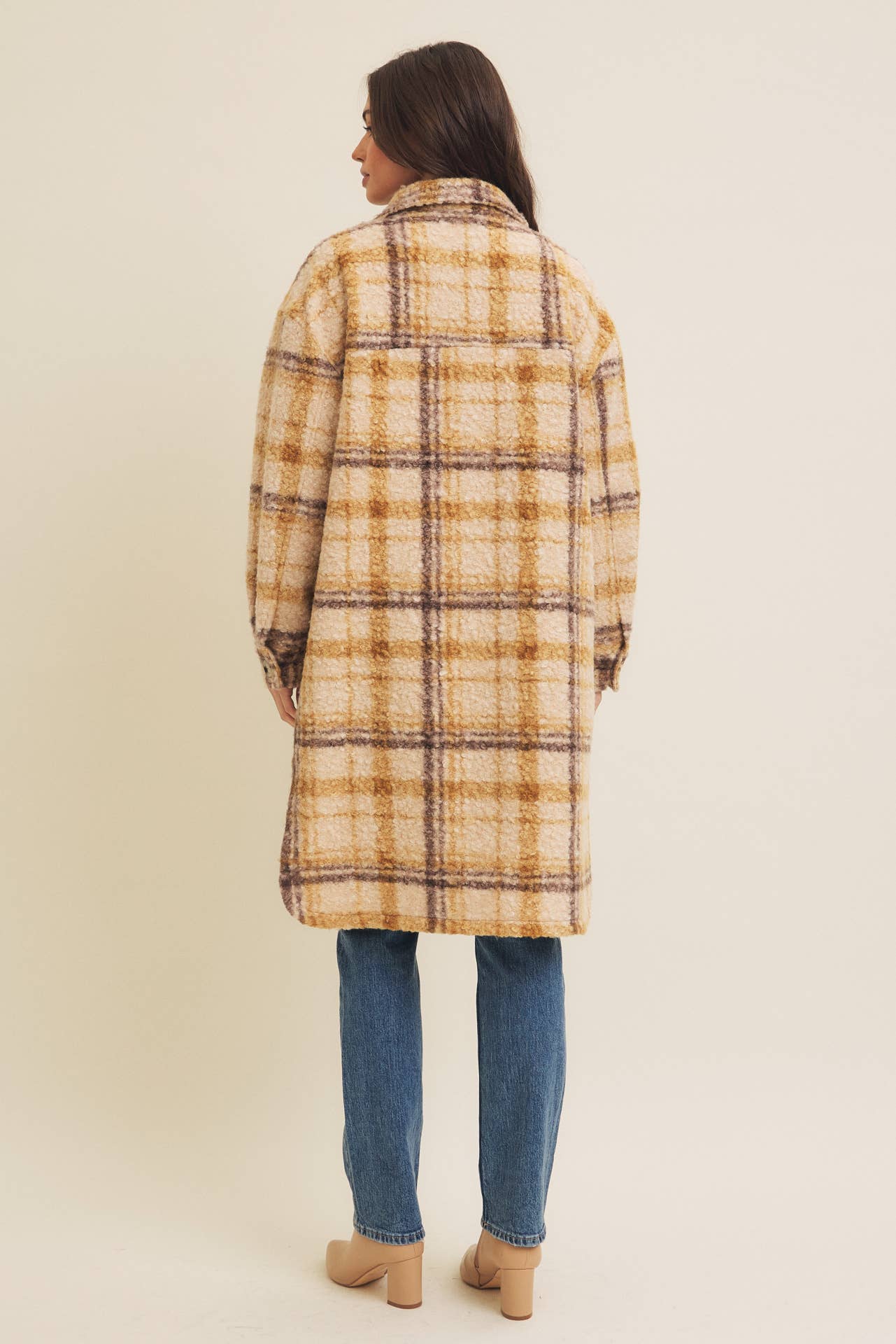 WESTERN PLAID BOUCLE OVERSIZED SHACKET WITH POCKETS