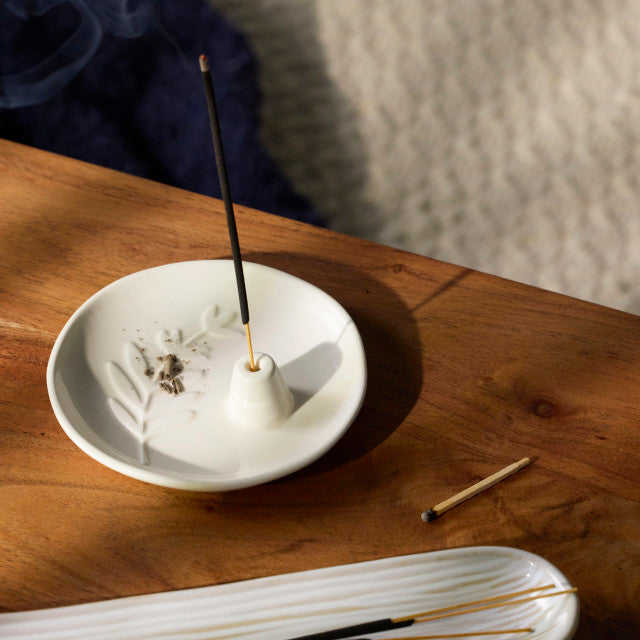 Incense Holder - Cream Botanical Ceramic