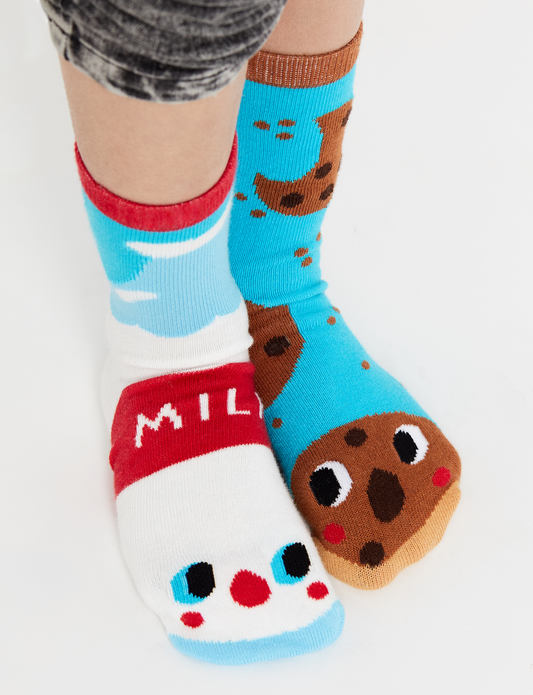 Milk & Cookies Non-Slip Mismatched Socks for Kids