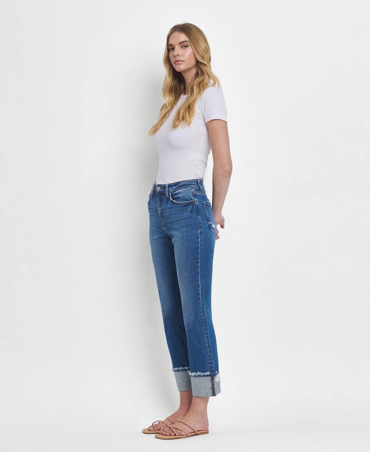 Victoria - High Rise Cuffed Straight Jeans