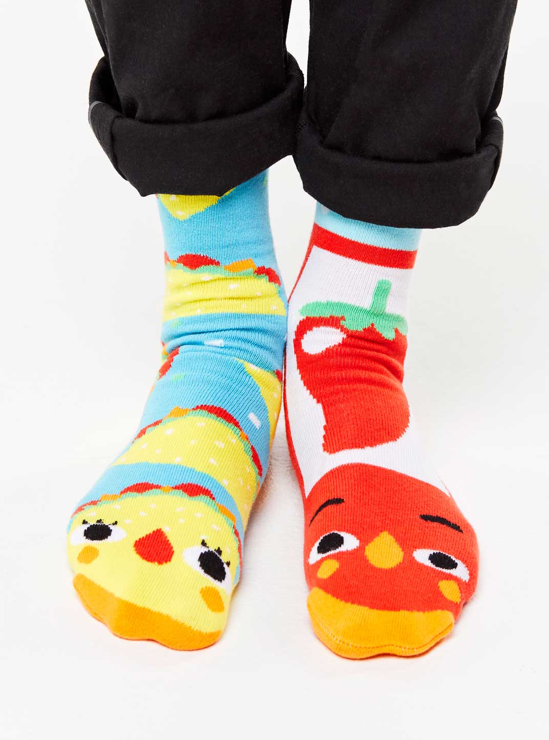 Taco & Hot Sauce Mismatched Non-Slip Socks for Kids