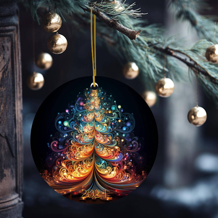 2024 Keepsake Christmas Ornament, Ceramic Disc, Abstract Art