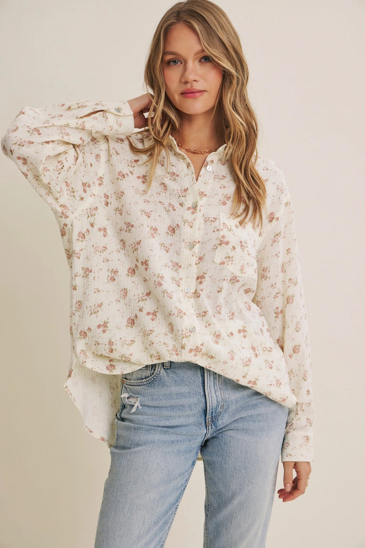 The Lillian Floral Cotton Gauze Button-Up