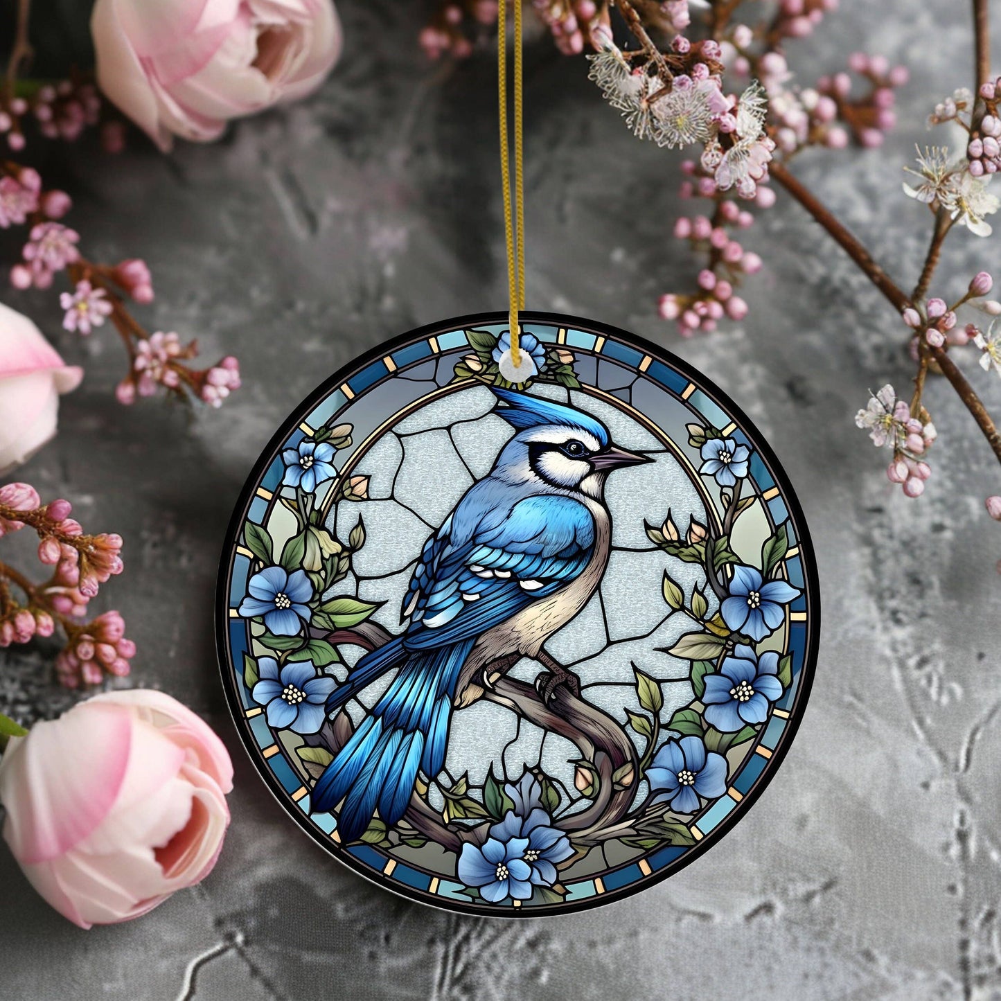 Bluejay Imitation Stained Glass Ceramic Ornament Keepsake