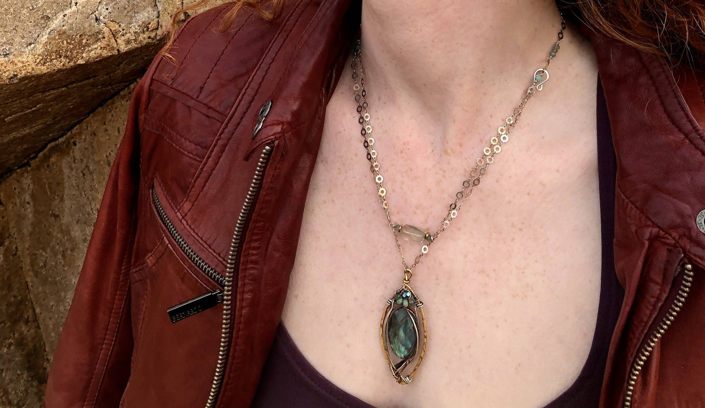 Labradorite Leaf Earrings