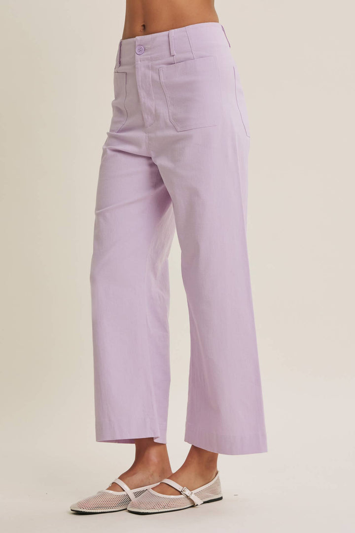 High Waisted Wide Leg Crop Pants | Linen Blend