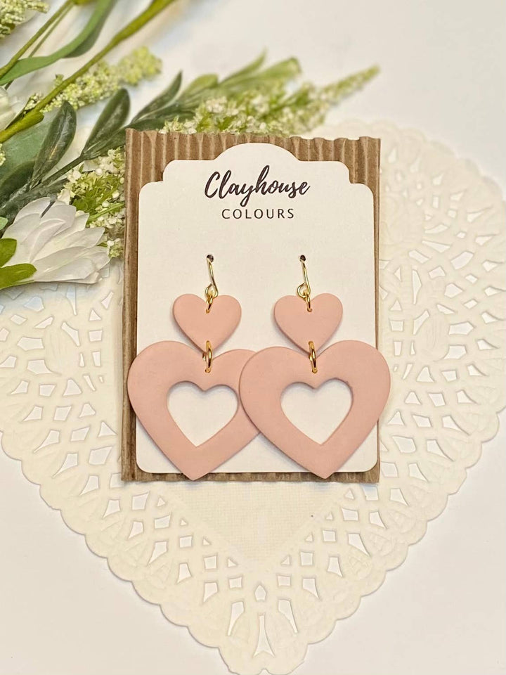 Heart Dangles Clay Earrings