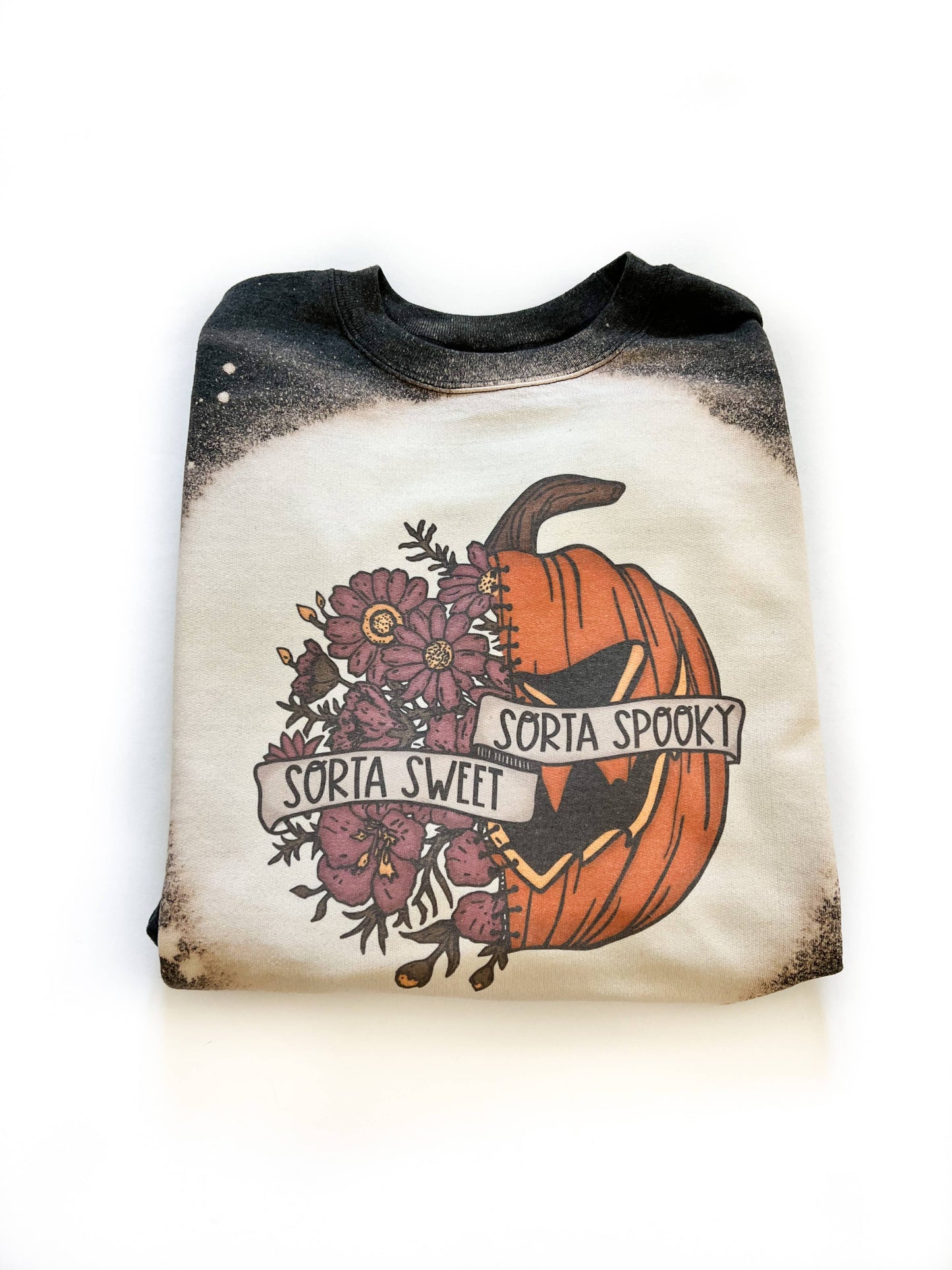 Sorta Sweet Sorta Spooky Halloween Bleached Sweatshirt