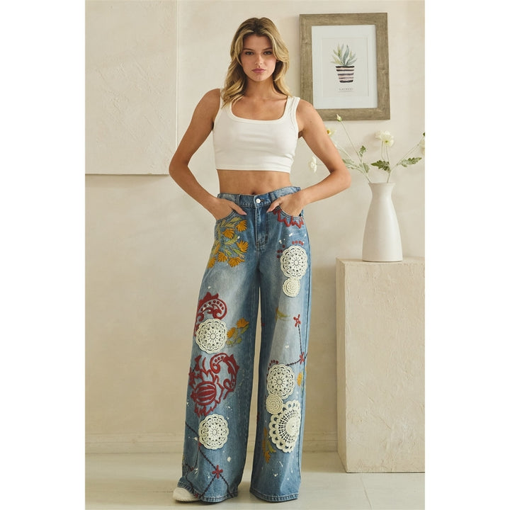 Wildflower Mosaic Wide Leg Jeans