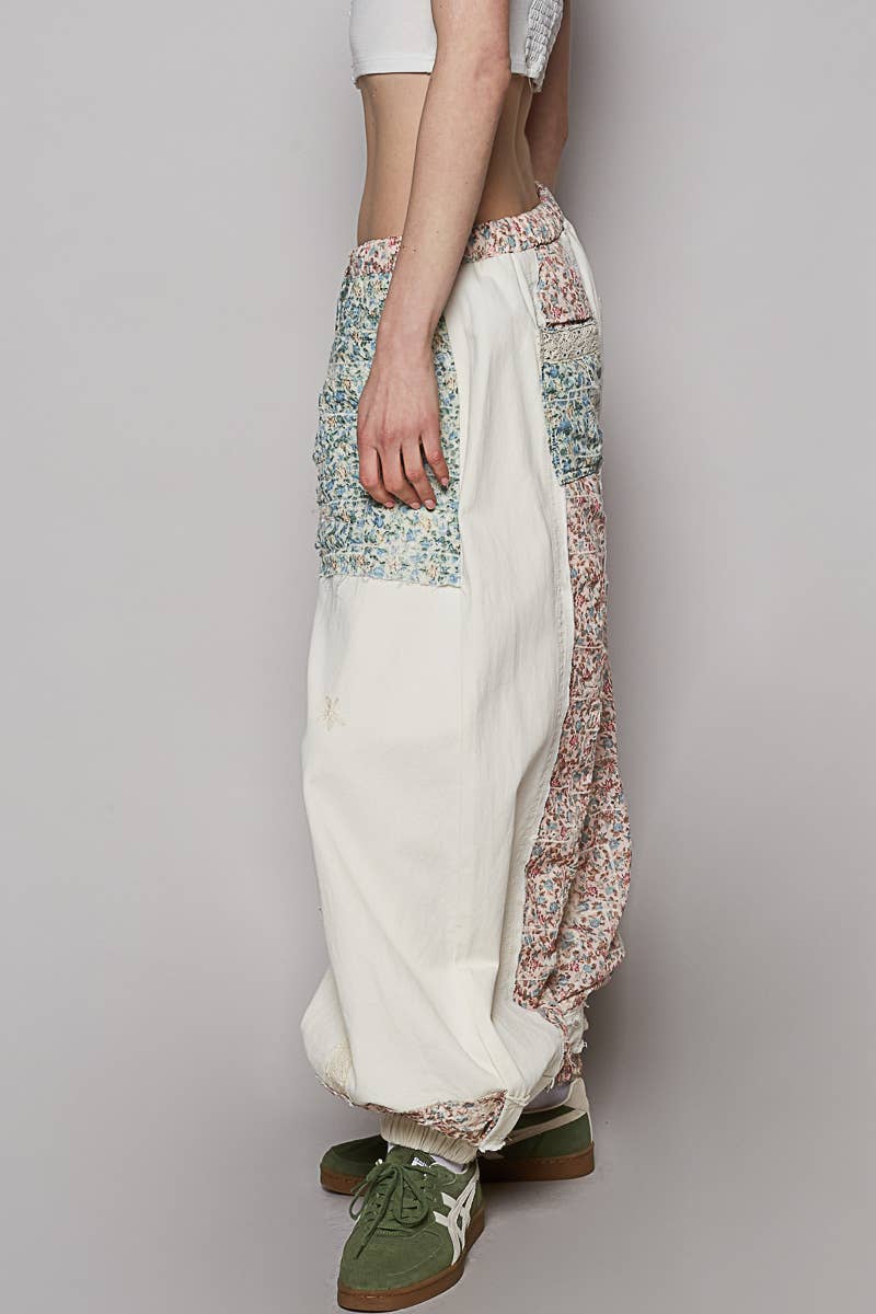 Floral print Patchwork Twill Joger Pants