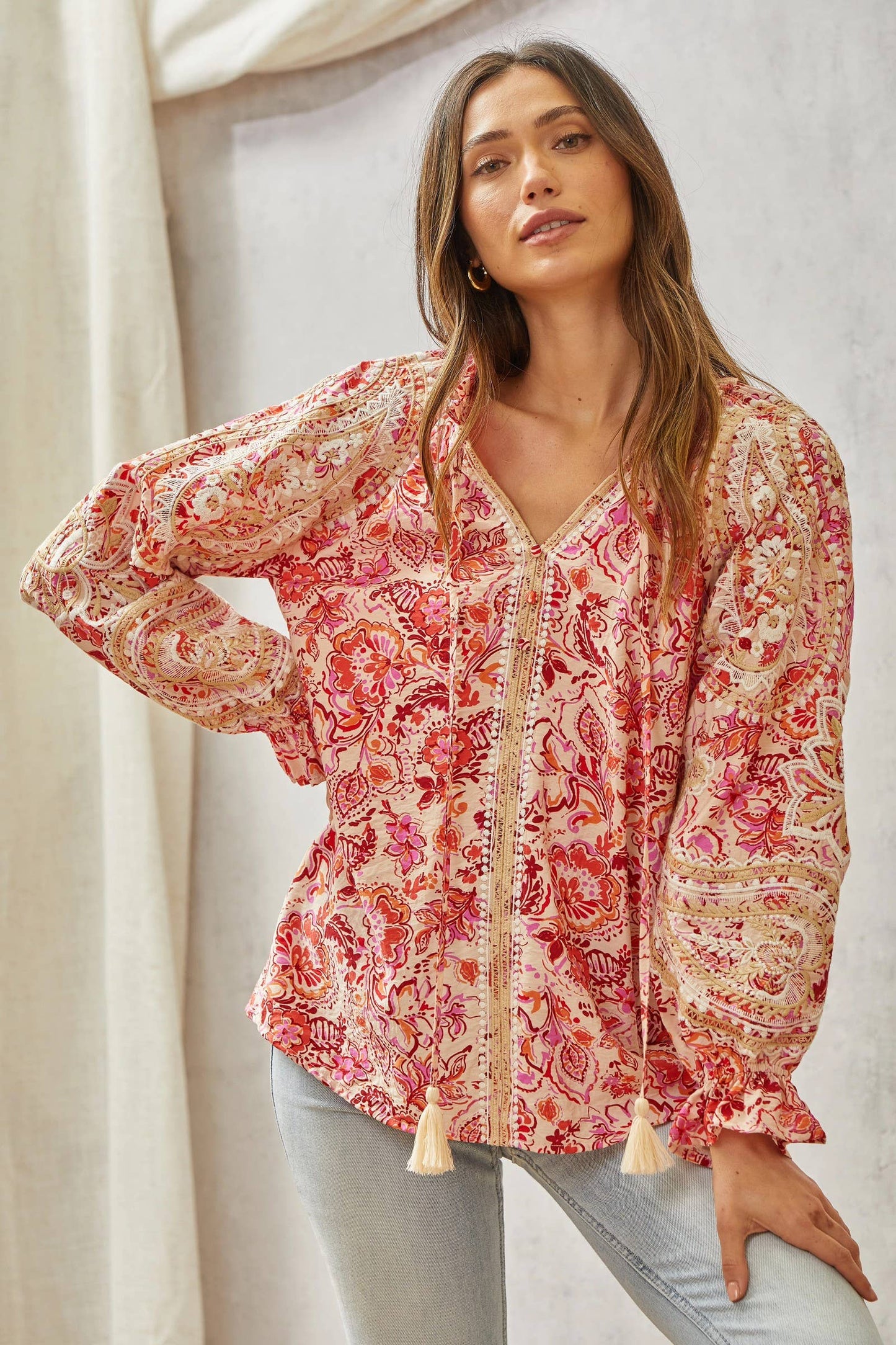 Boho-Printed Blouse Features Elegant Print