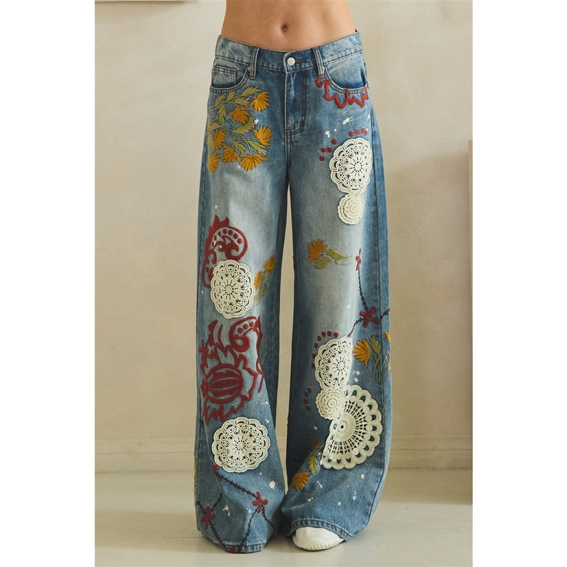 Wildflower Mosaic Wide Leg Jeans