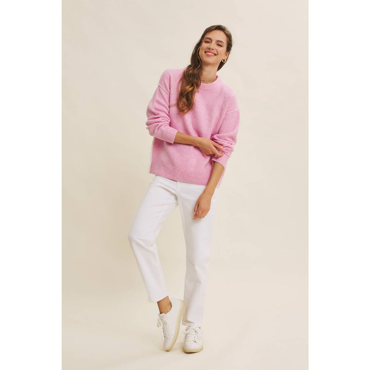 Contrast Seam Soft Knit Sweater | Relaxed Fit Pullover