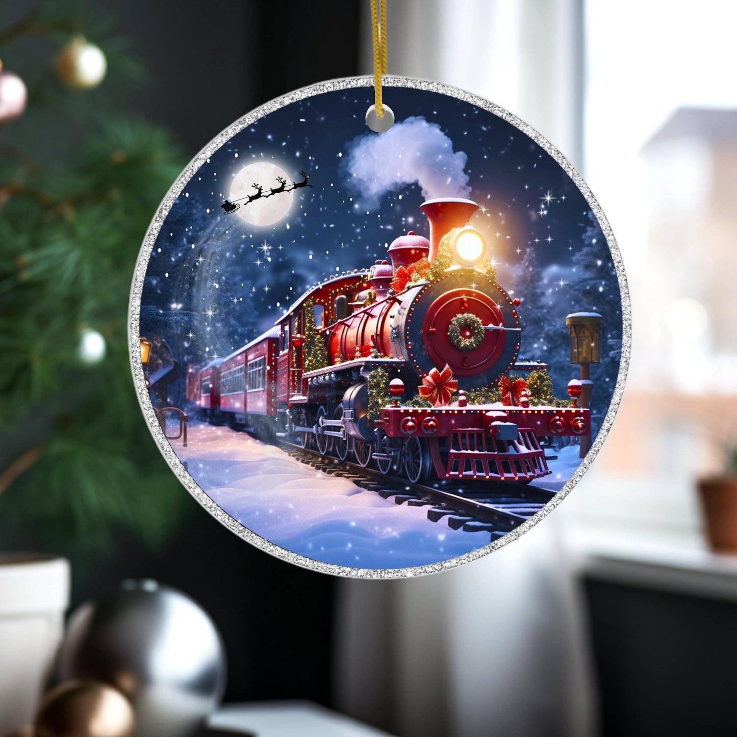 Winter Train Ceramic Ornament for Christmas Tree Decor