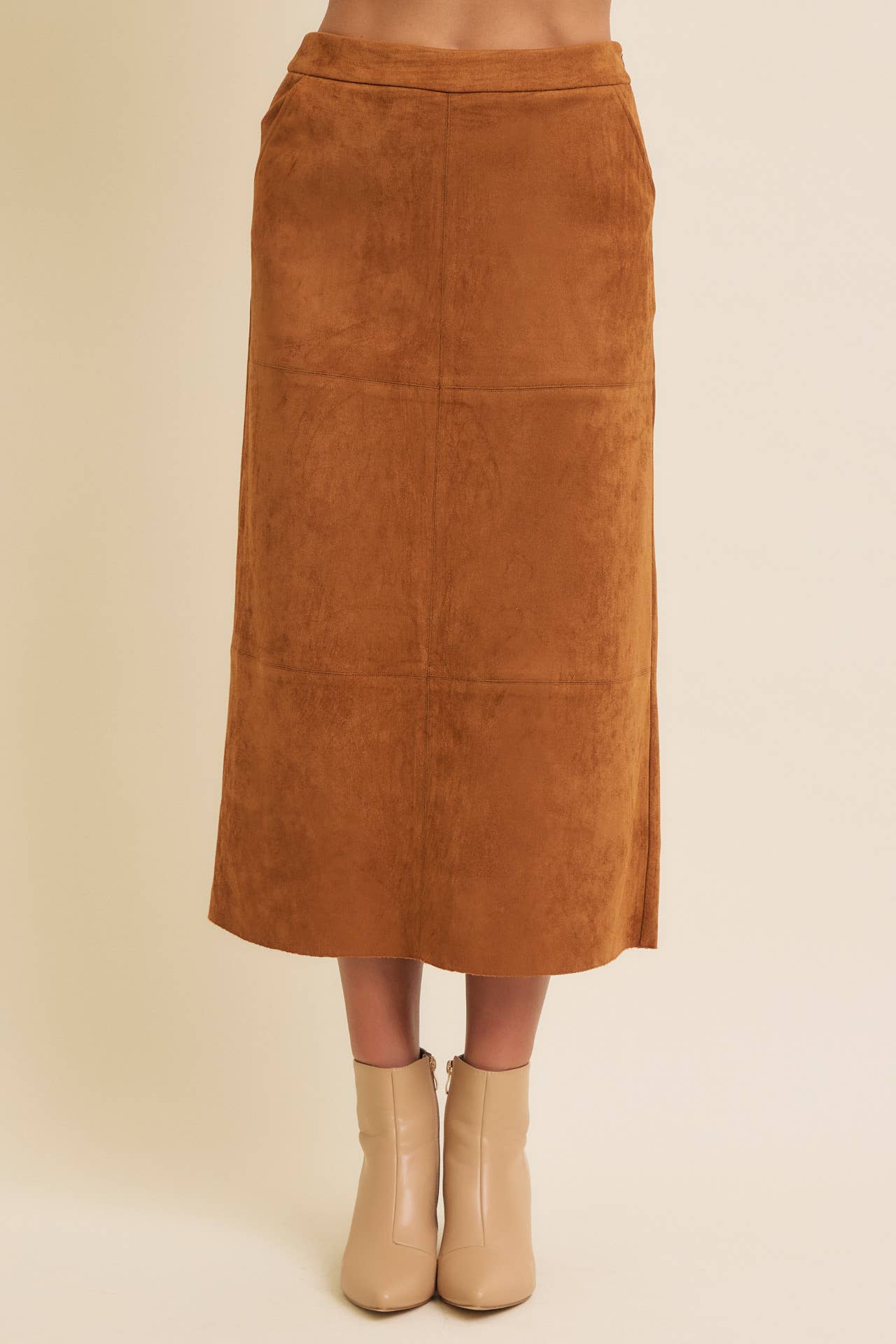 SUPER SOFT SUEDE GRID MIDI SKIRT WITH BACK SLIT