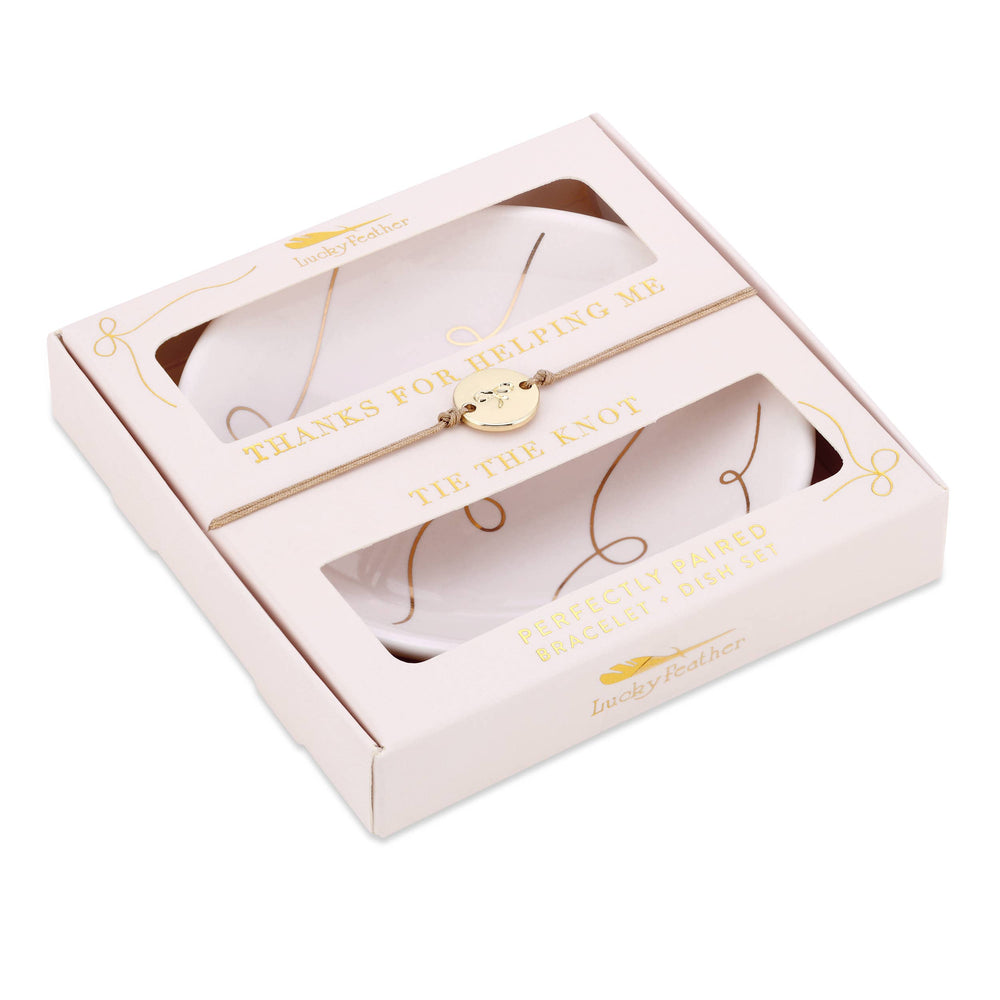 Bridesmaids bracelet and trinket dish gift set with thanks for helping me tie the knot message