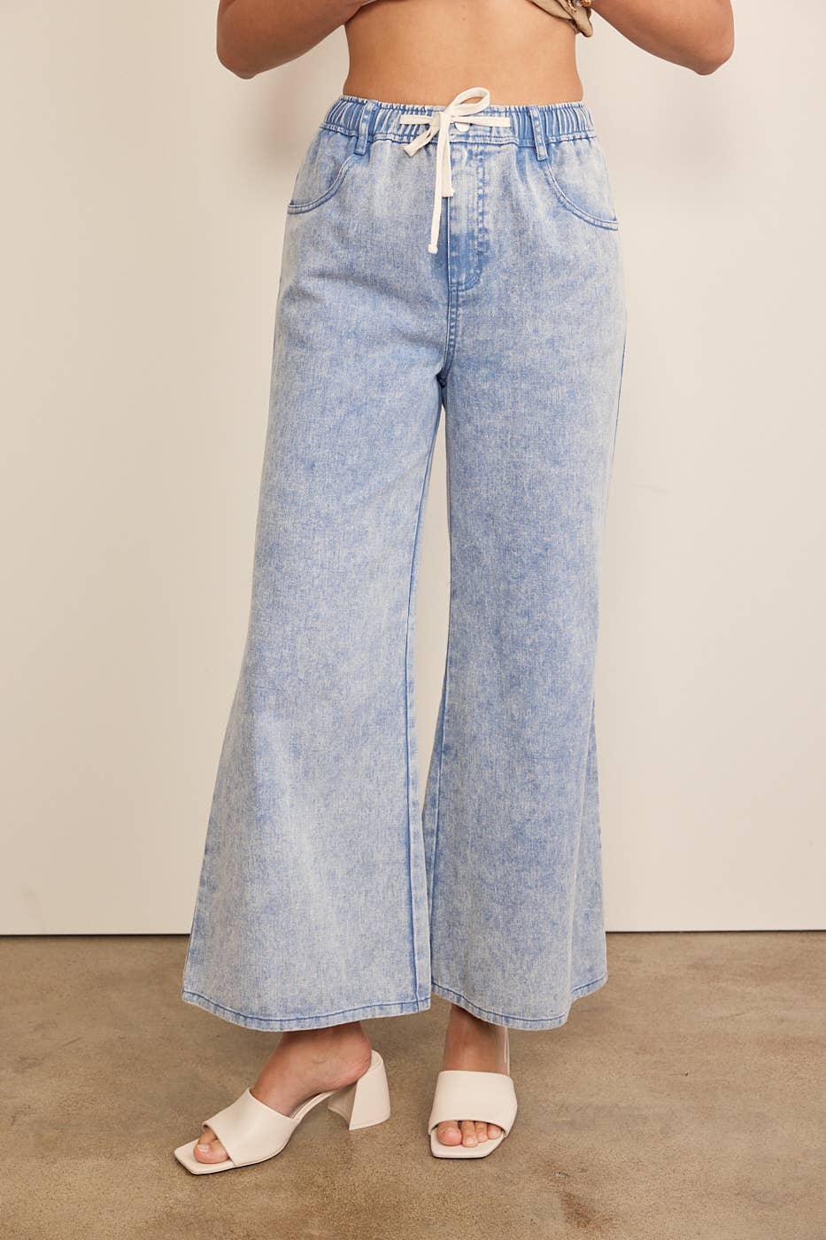 WIDE LEG DENIM PANTS WITH ELASTIC WAISTBAND