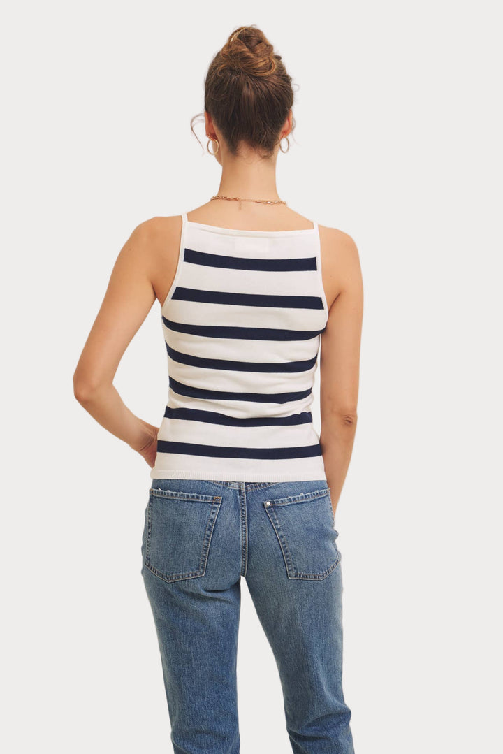Striped Sweater Tank | Navy & White Breton Stripe Knit Top