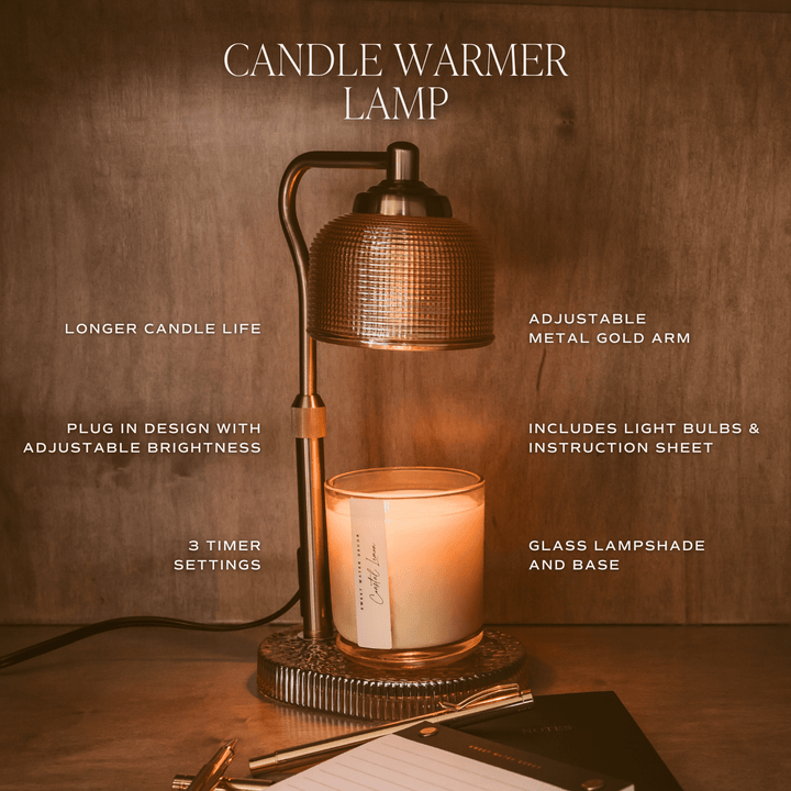 Wood Base Candle Lamp Warmer with Textured Glass Shade