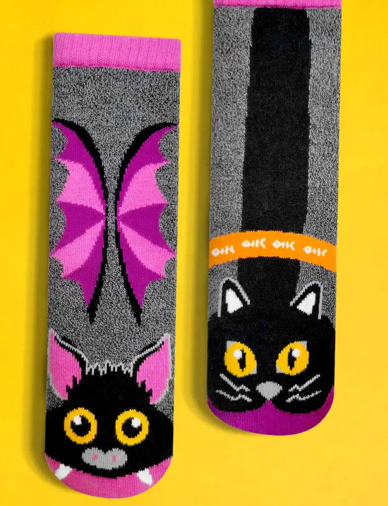 Bat & Black Cat Fun Non-Slip Socks for Kids