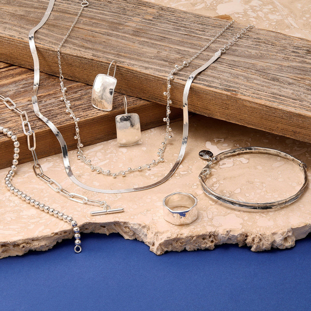 'Shiny Plates' Sterling Silver Drop Earrings